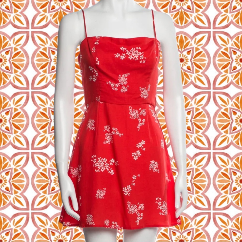EUC Reformation Orange and White Cherry Blossom Floral A-line Mini Dress, Size 4